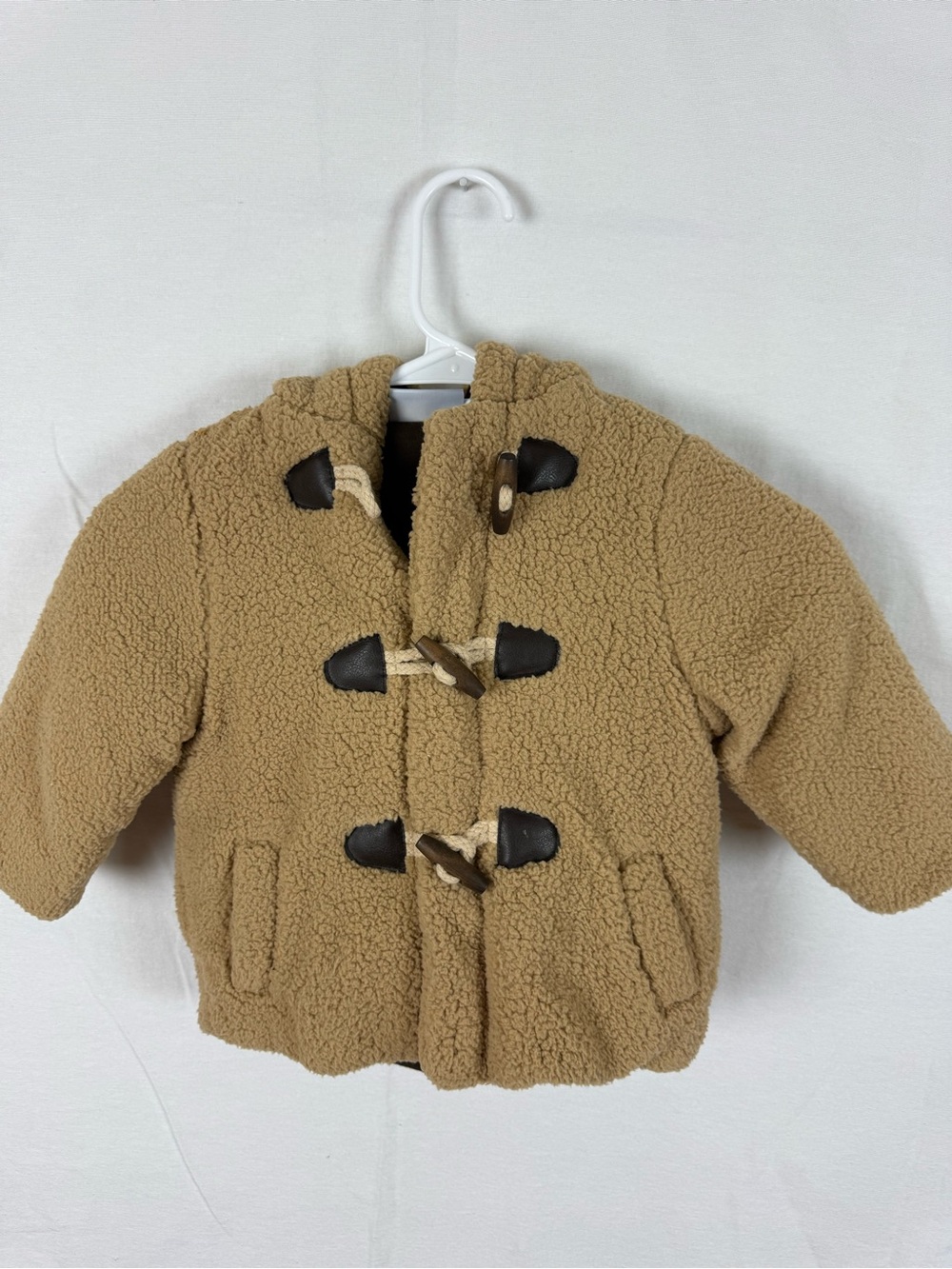 Bon Bebe Tan Sherpa Toggle Hooded Pea Coat